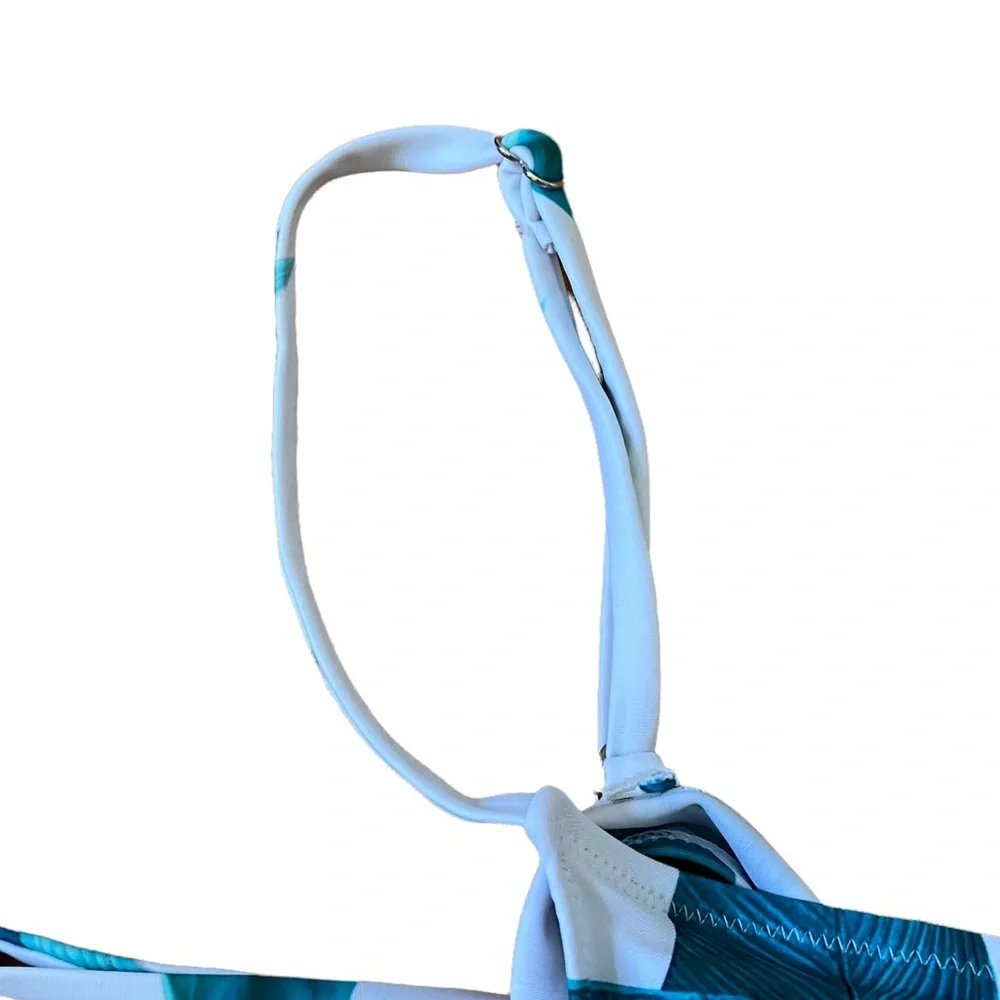 CUPSHE Fresh Leaves 2 Piece Bikini Wrap‎ Top White Green SMALL - Picture 6 of 12